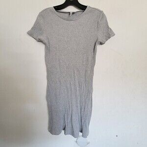 H&M Divided Heather Gray Ribbed Short Sleeve Jersey Knit Mini Dress Size Large